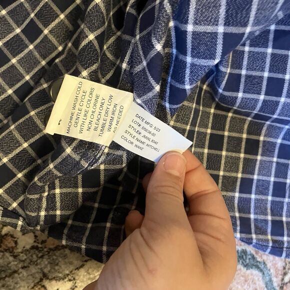 Johnnie O Shirt Mens Medium Blue Gingham Plaid Check Button Up Preppy - Picture 6 of 7